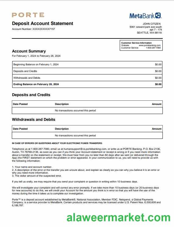 USA Meta Bank statement Word and PDF template
